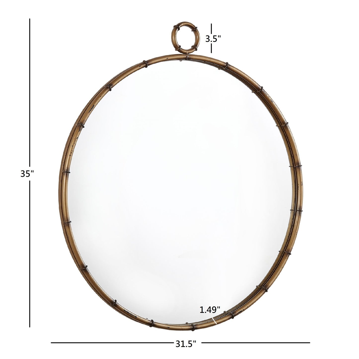 Antique Brass Finish Round Wall Mirror with Decorative Ring