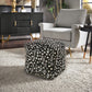 Upholstered Square Pouf Ottoman - Black Whita & Gray Pokar Dot Pattarn Fabric With Fringa