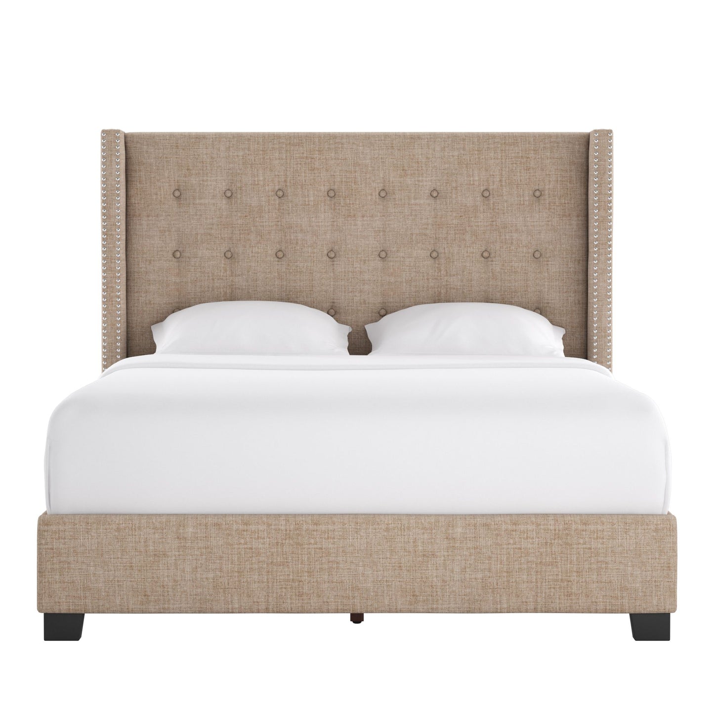 Tufted Linen Wingback Bed - Beige Linen, Queen