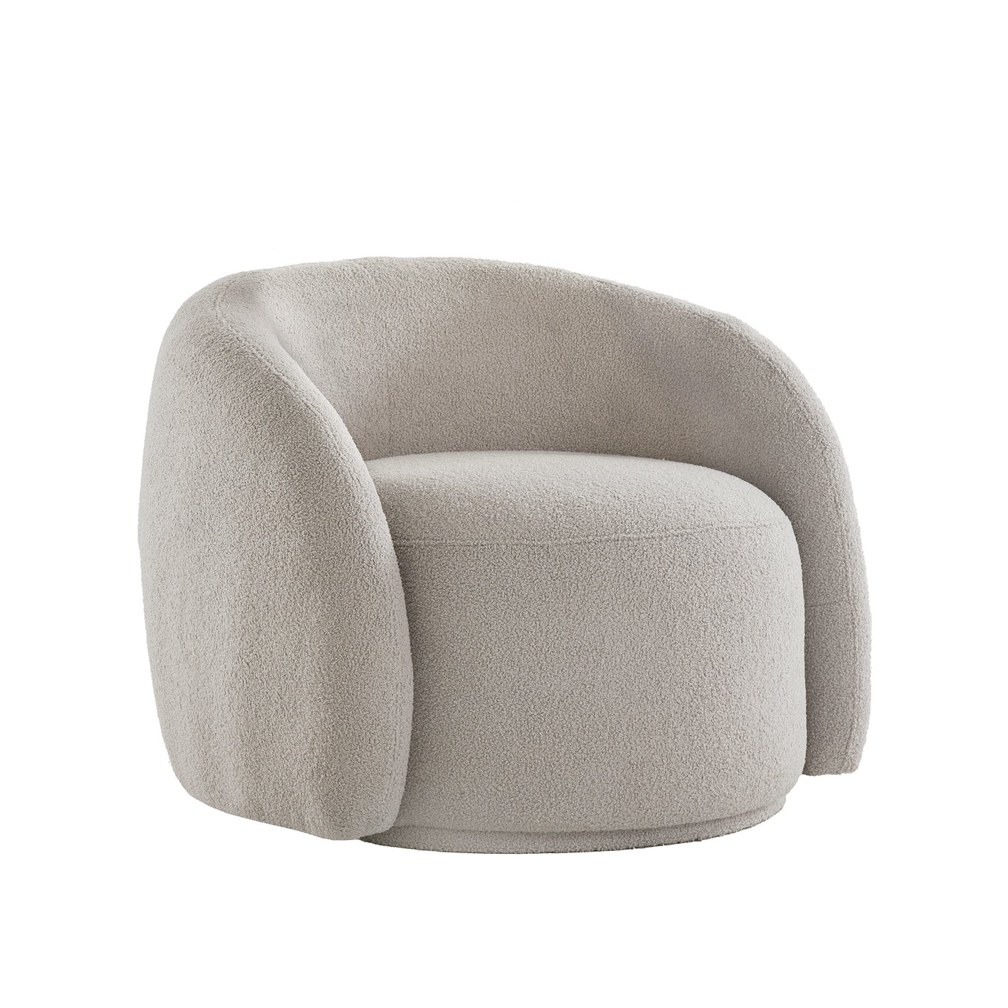 Modern Boucle Accent Chair with Cloud-Like Curved Design and Furry Channel Pillow - Light Gray Chair with Dark Gray Pillow