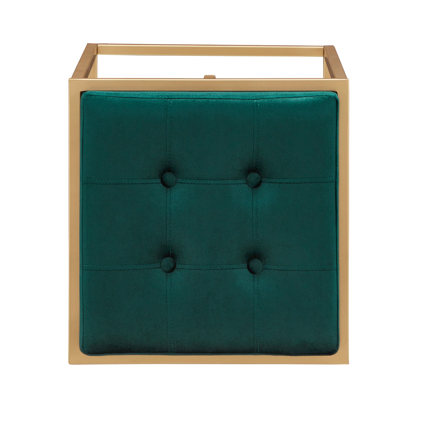 Gold Finish Velvet Button Tufted Bar Stools (Set of 2) - Dark Green, 24" Counter Height