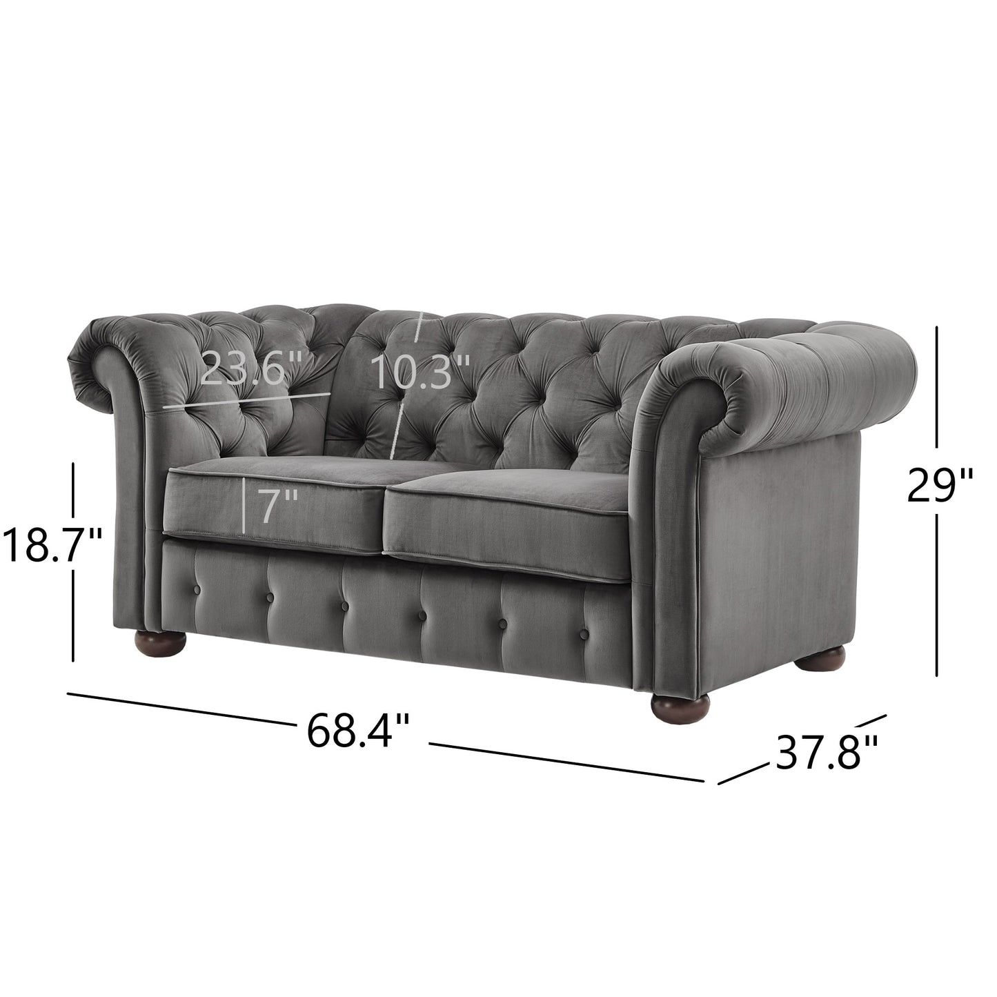 Chesterfield Loveseat - Dark Gray Valvat