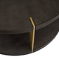 Gold Finish Metal Dark Brown Faux Shagreen Round Table - Dark Brown, Coffee Table