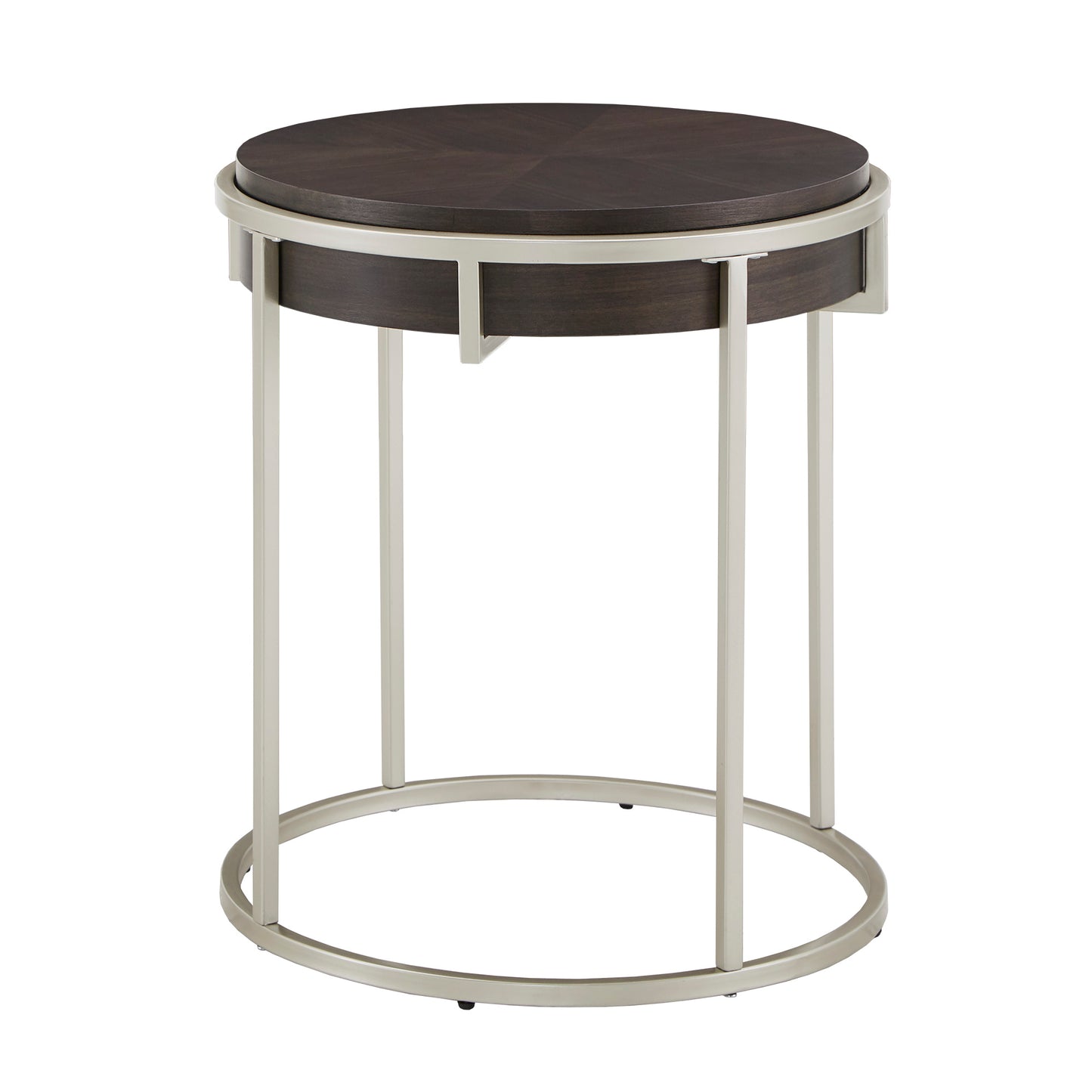 Round Table with Metal Base - Dark Walnut Finish, End Table and Coffee Table Set