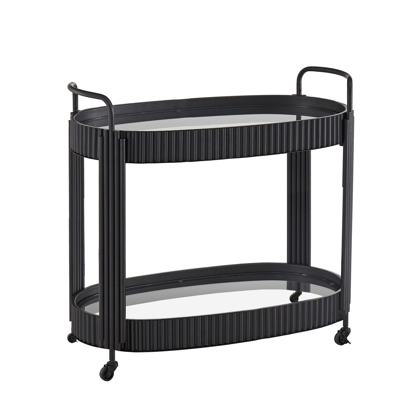 Black Finish Metal Oval Bar Cart with Clear Tempered Glass