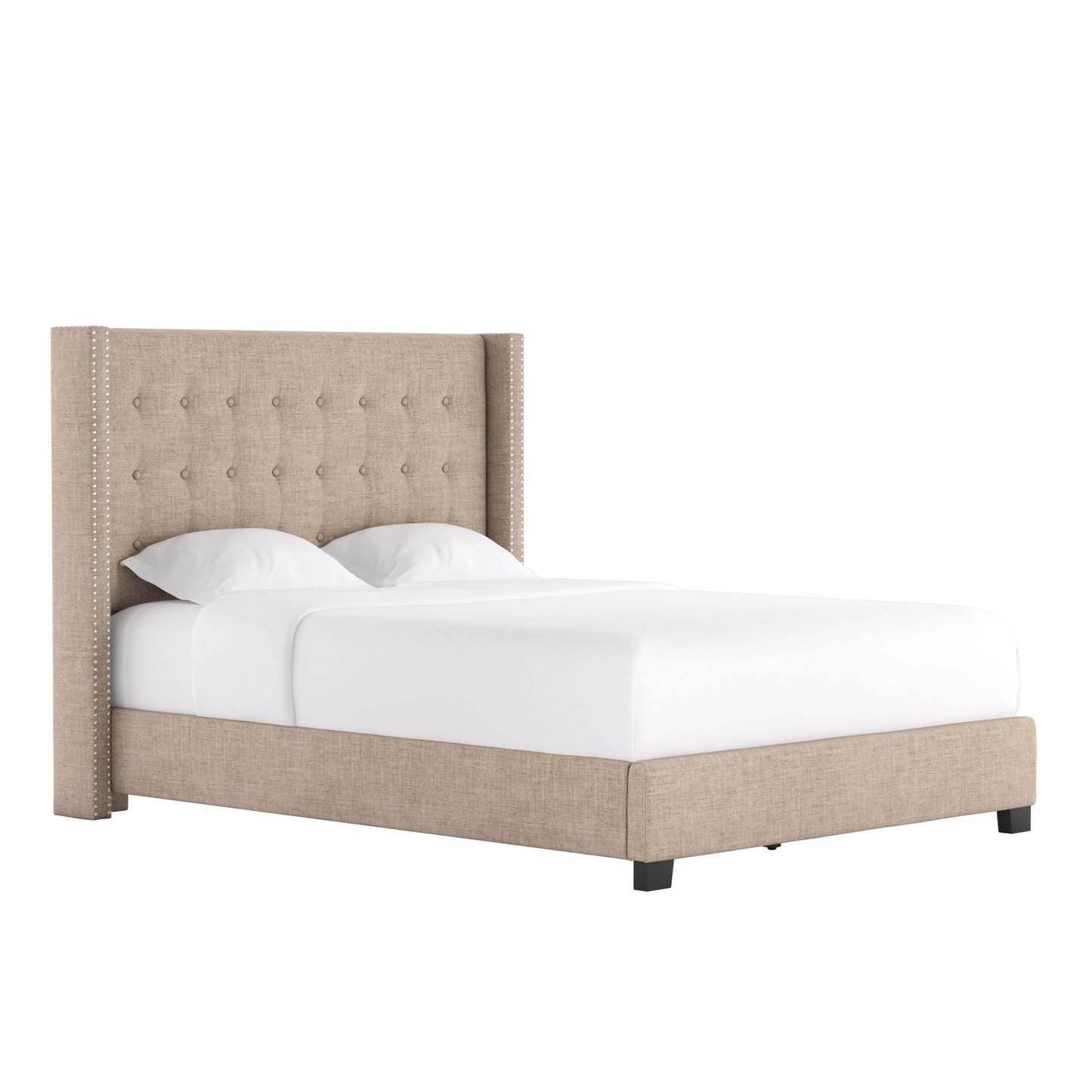 Tufted Linen Wingback Bed - Beige Linen, Queen