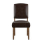 Nailhead Upholstered Dining Chairs (Set of 2) - Natural Finish, Brown Bonded Leather