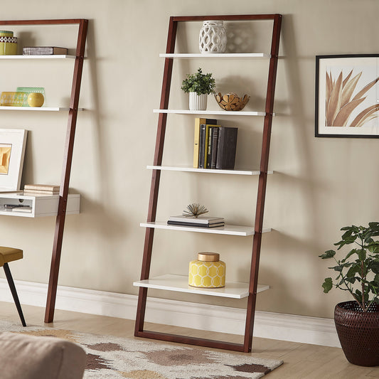 Two-Tone Leaning Ladder Bookcase - Espresso and White Finish