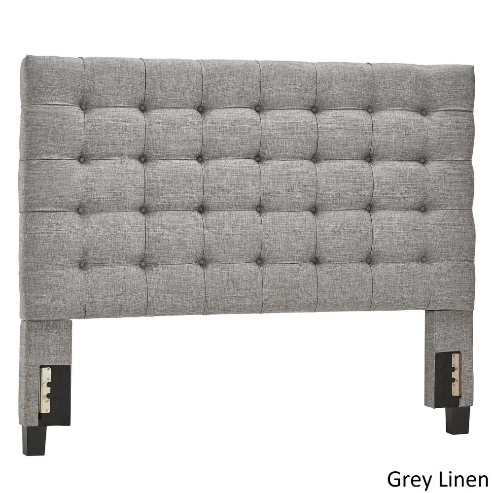 Button Tufted Linen Upholstered Headboard - Gray Linen, Queen