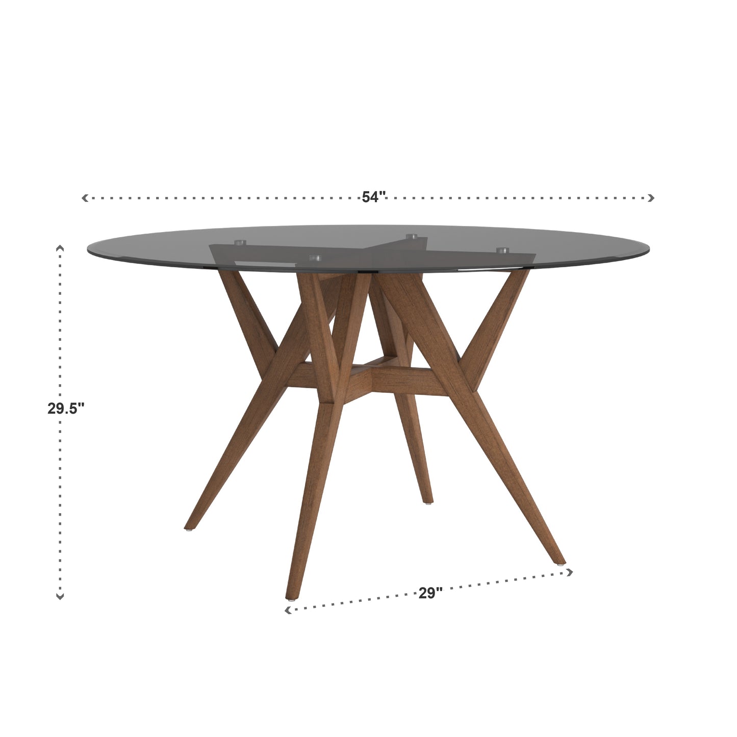 Round Walnut Dining Table - Smoked Glass Top