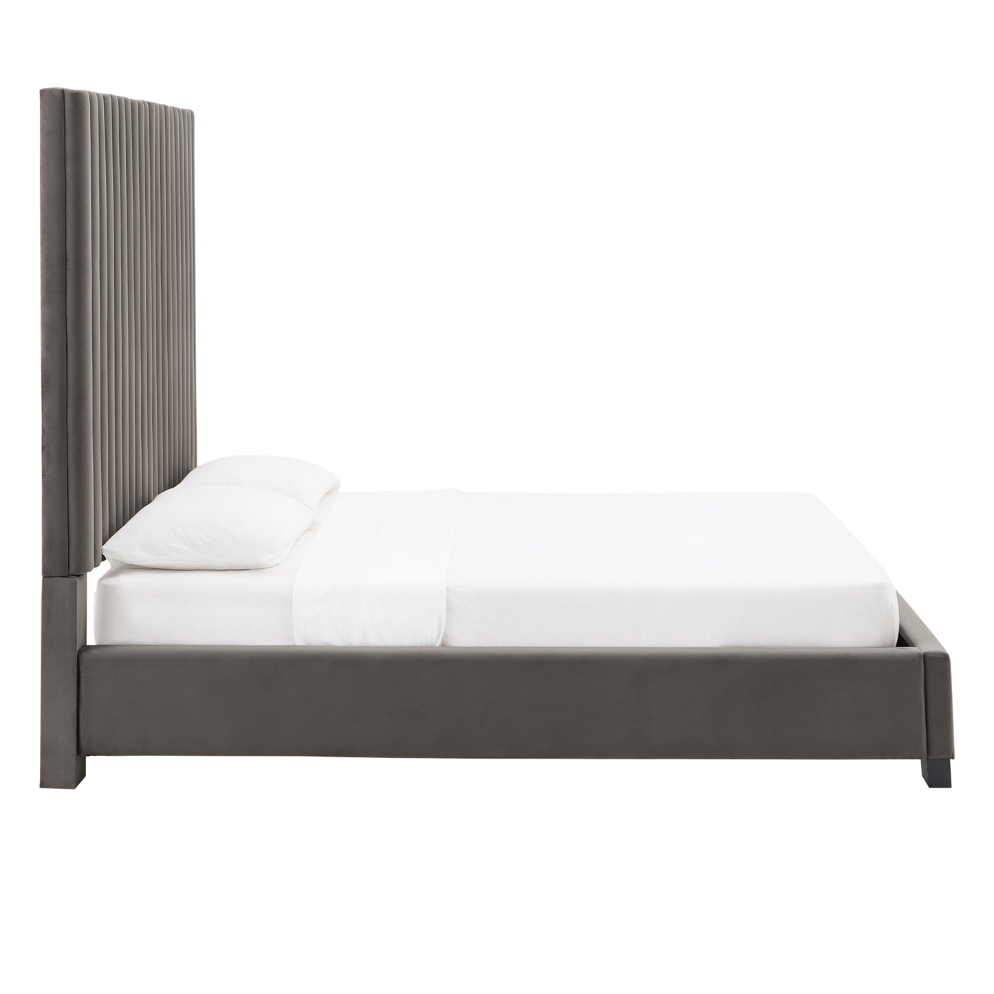 Tufted Solid Wood and Upholstered Platform Bed - Gray Velvet, Queen