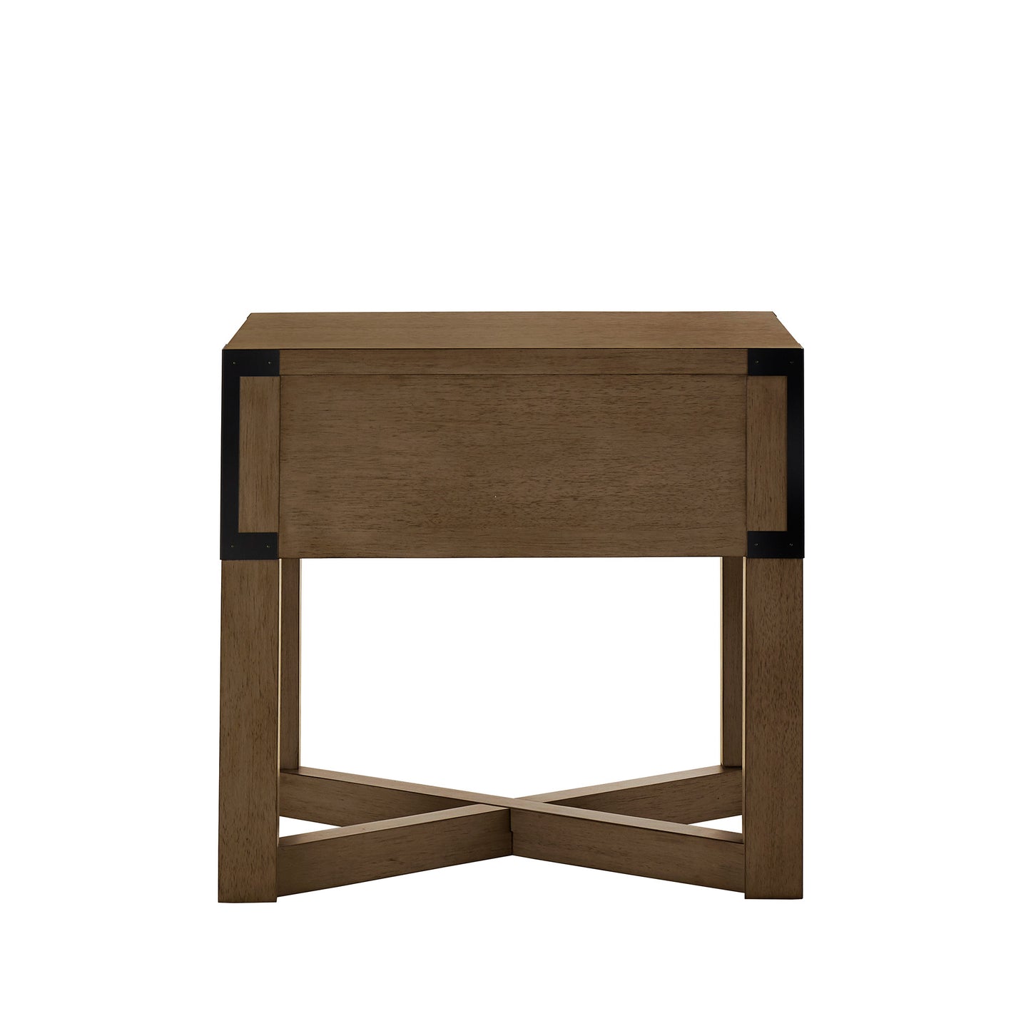 Wood Finish X-Base End Table with Drawer - Oak Finish