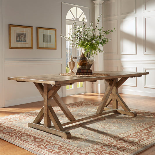 Rustic Reclaimed Wood Rectangular Trestle Base Table - Natural Finish