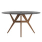 Round Walnut Dining Table - Smoked Glass Top