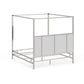 Metal Canopy Bed with Upholstered Headboard - Off-White Linen, Chrome Finish, King Size