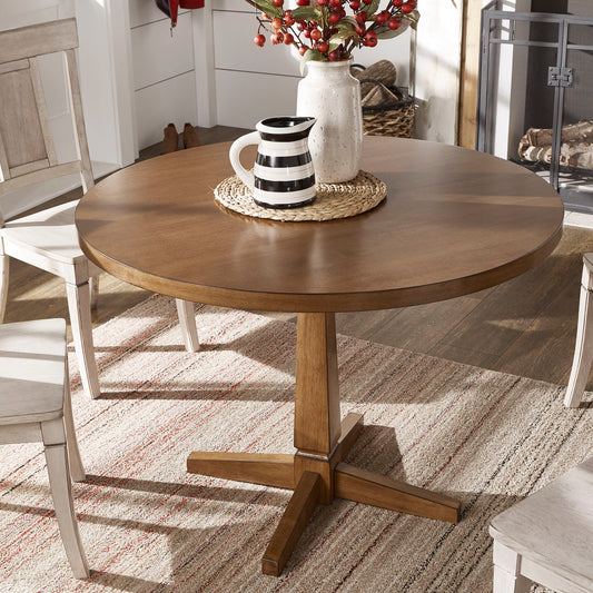 Round Two-Tone Dining Table - Oak