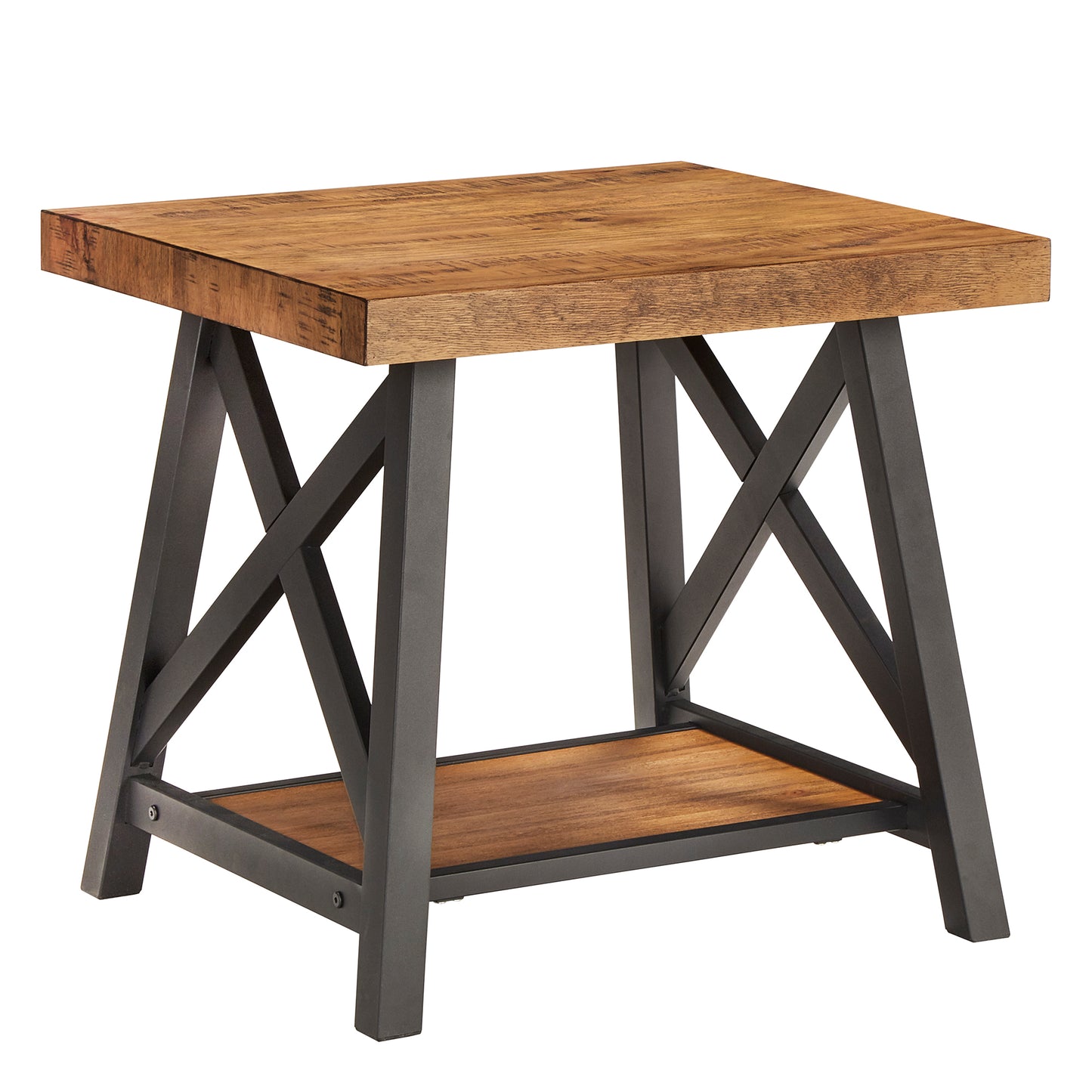 Rustic X-Base Accent Tables - Oak Finish, End Table and Coffee Table Set