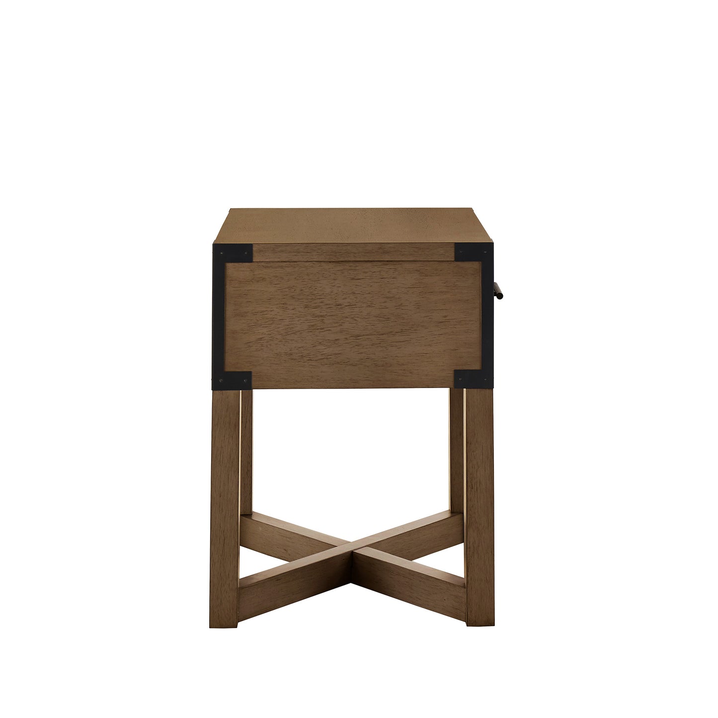 Wood Finish X-Base End Table with Drawer - Oak Finish