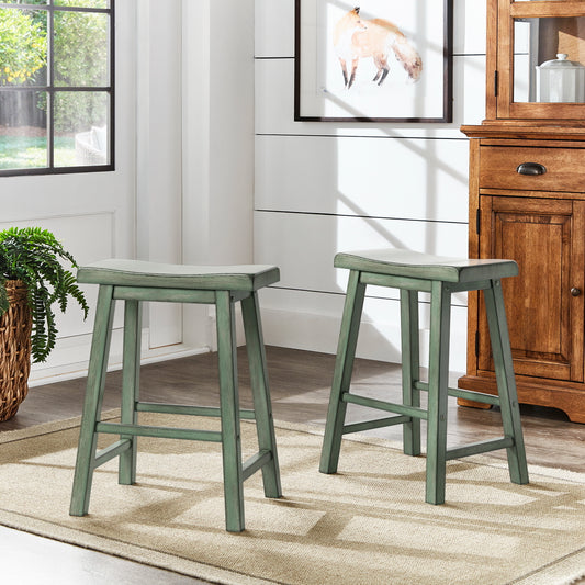 Saddle Seat 24" Counter Height Backless Stools (Set of 2) - Antique Sage Finish