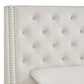 Faux Leather Crystal Tufted Bed - Ivory Faux Leather, Queen