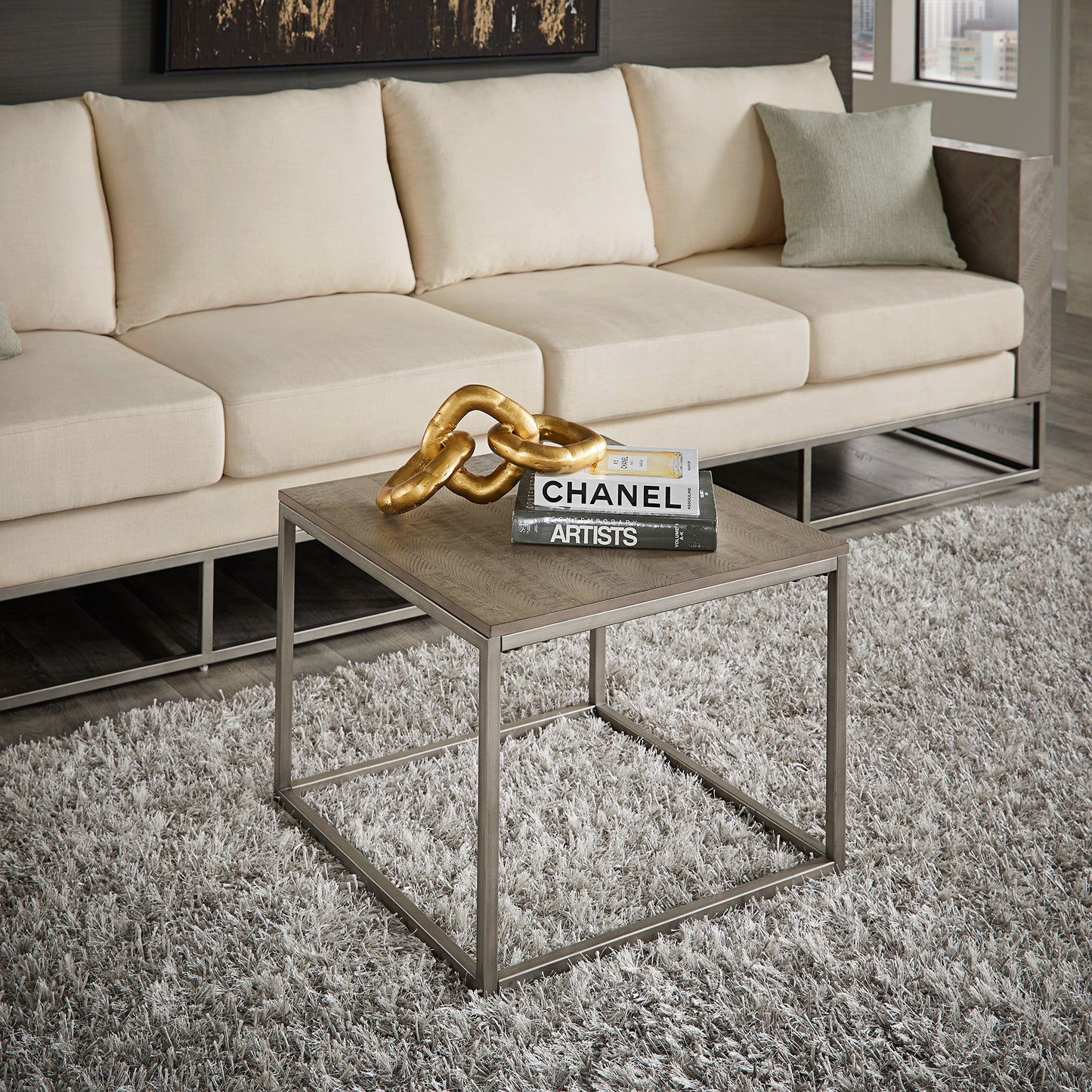 Modern Square End Table - Gray Driftwood Finish