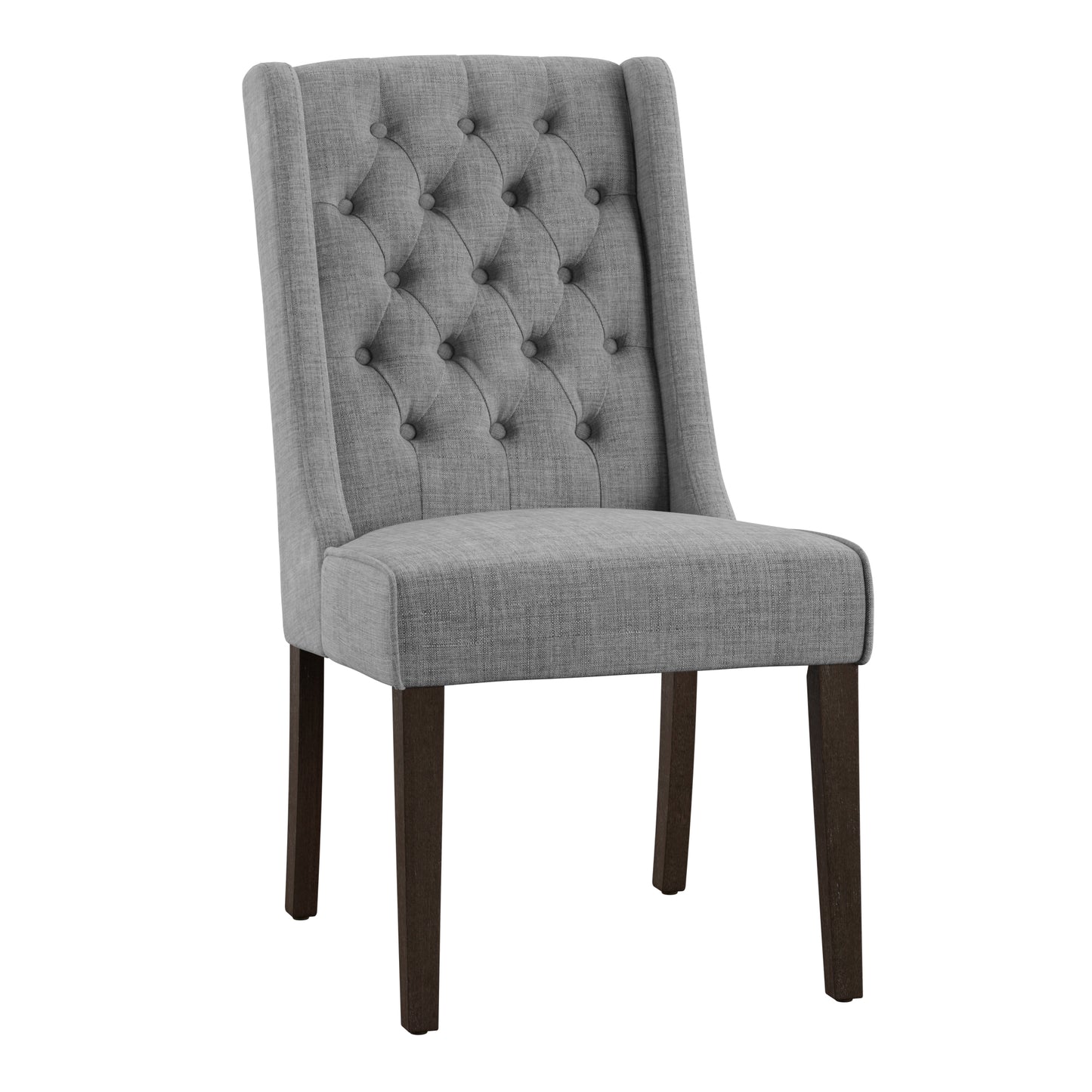 Linen Tufted Wingback Dining Chairs (Set of 2) - Espresso Finish, Gray Linen