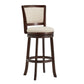 Upholstered Back Swivel Stool - 29" Bar Height, Dark Cherry Finish, Beige Linen