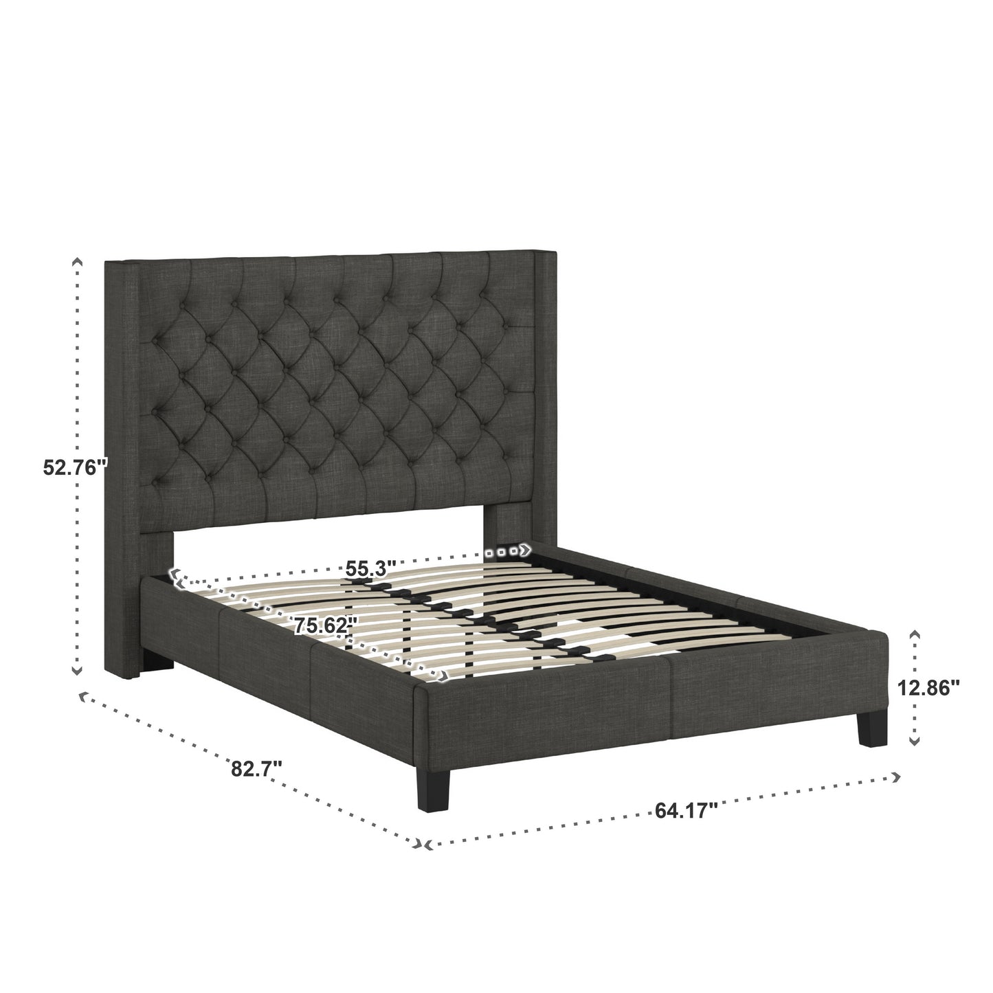 Wingback Button Tufted Platform Bed - Dark Gray Linen, Full