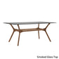 Mid-Century Walnut Finish Rectangular Dining Table - Smoked Glass Top