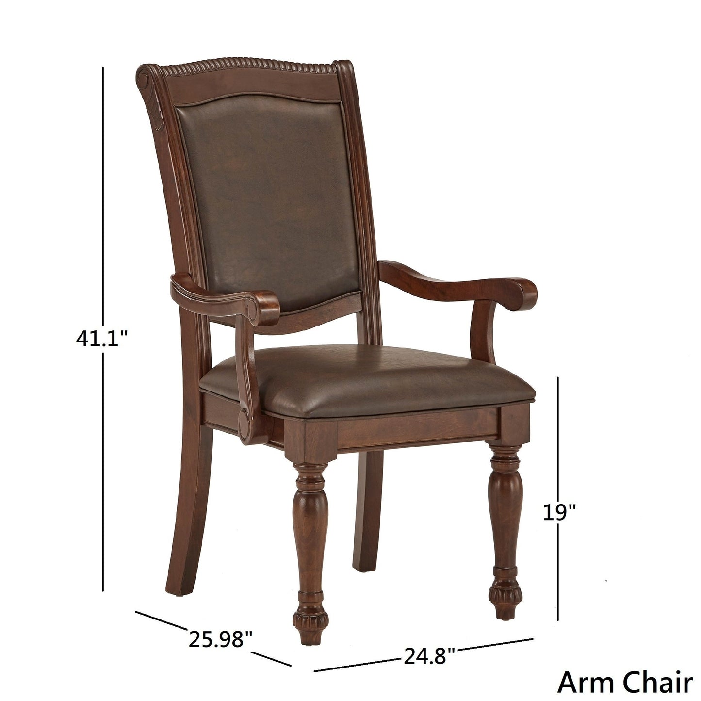 Brown Faux Leather Dining Chairs (Set of 2) - Arm Chairs