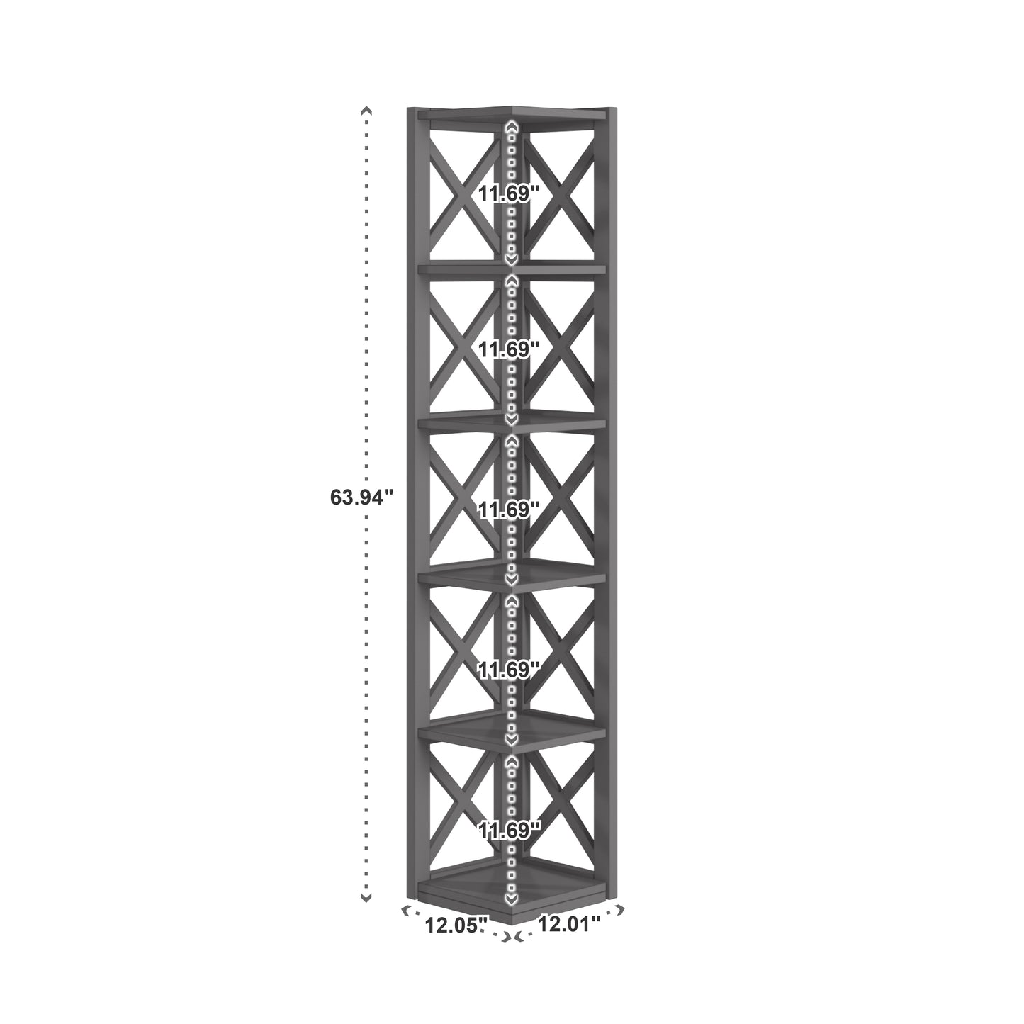 X-Frame 5-Shelf Bookcase - Gray