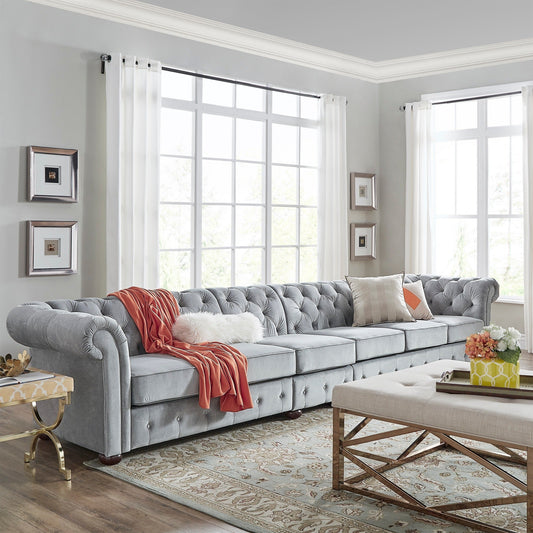 6-Seat Modular Chesterfield Sofa - Gray Velvet