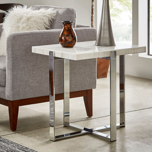 Marble Top Chrome Framed End Table