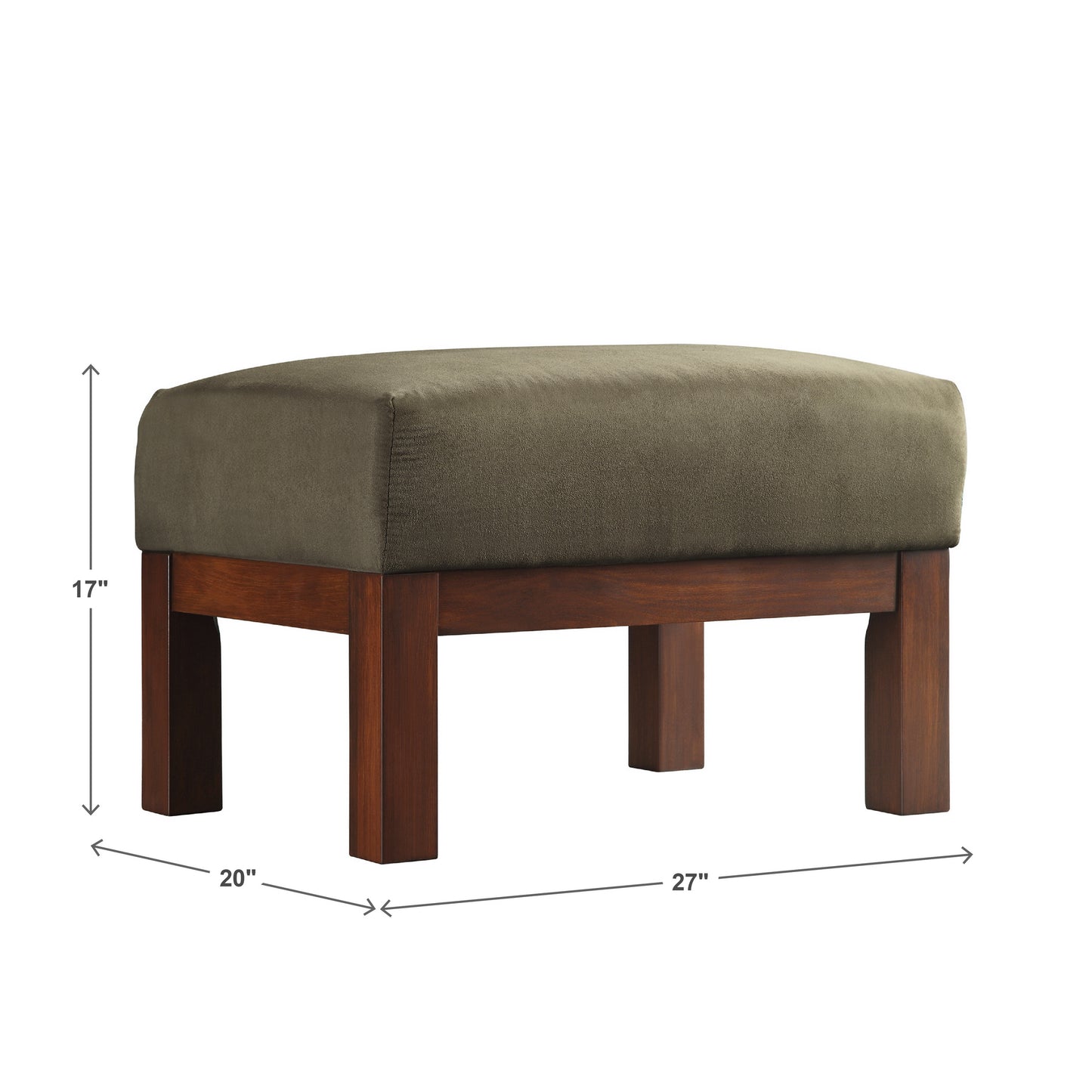 Mission-Style Wood Ottoman - Olive Microfiber, Oak Finish