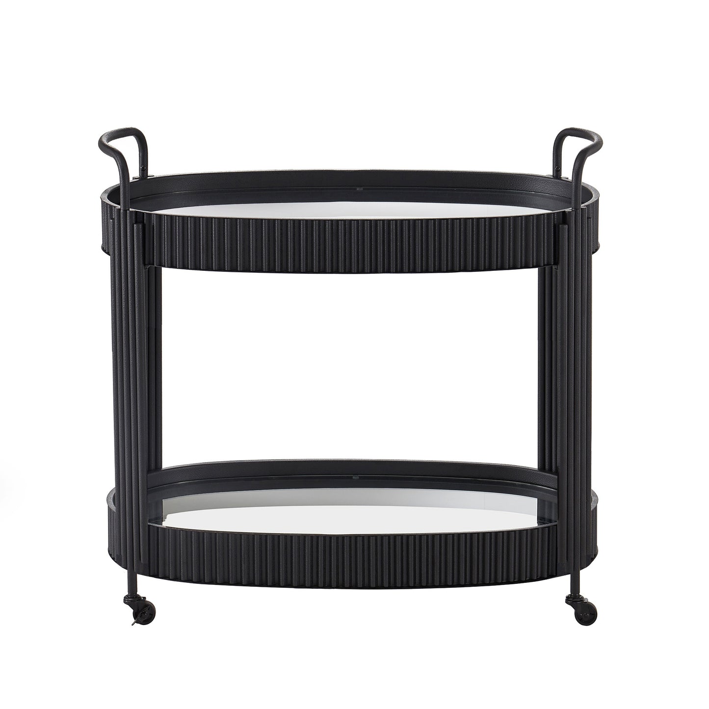 Black Finish Metal Oval Bar Cart with Clear Tempered Glass