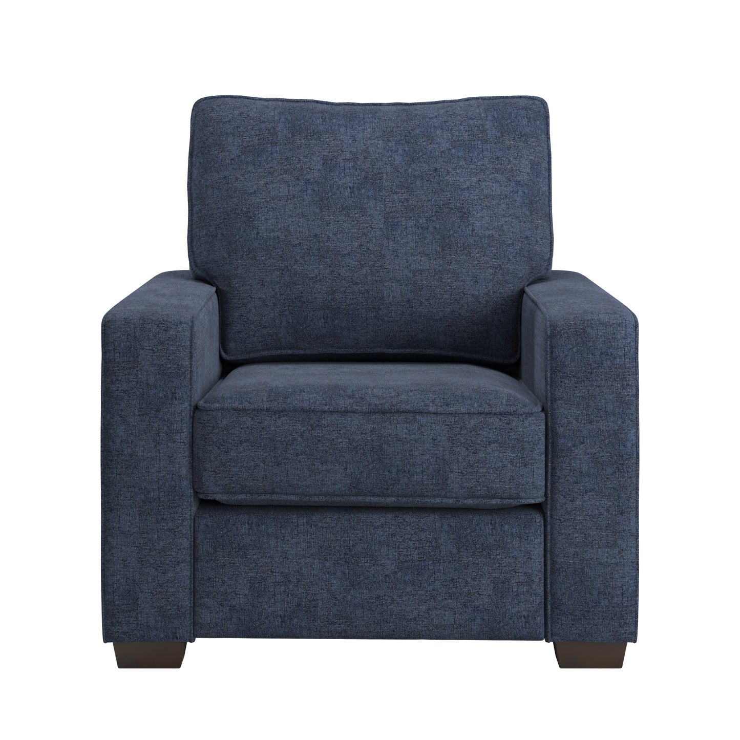 Modern Fabric Upholstered Square Arm Sofa - Living Room Chair, Blue Chenille Fabric