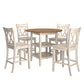 Antique Finish Drop Leaf Round Counter Height Dining Set - Antique White, Double X Back Chair, 5-Piece