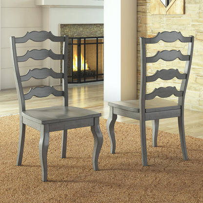 French Ladder Back Wood Dining Chairs (Set of 2) - Antiqua Gray