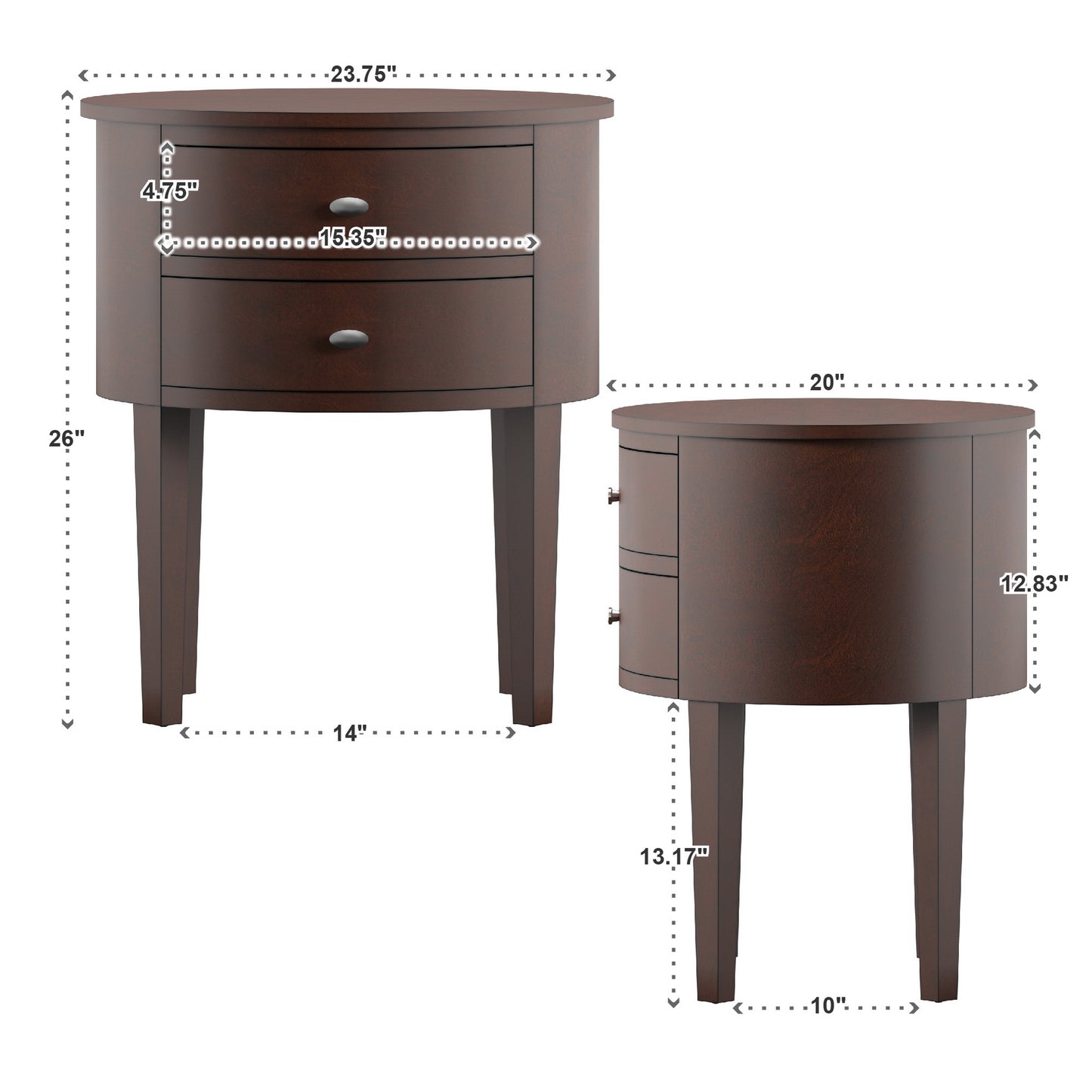 2-Drawer Oval Wood Accent Table - White