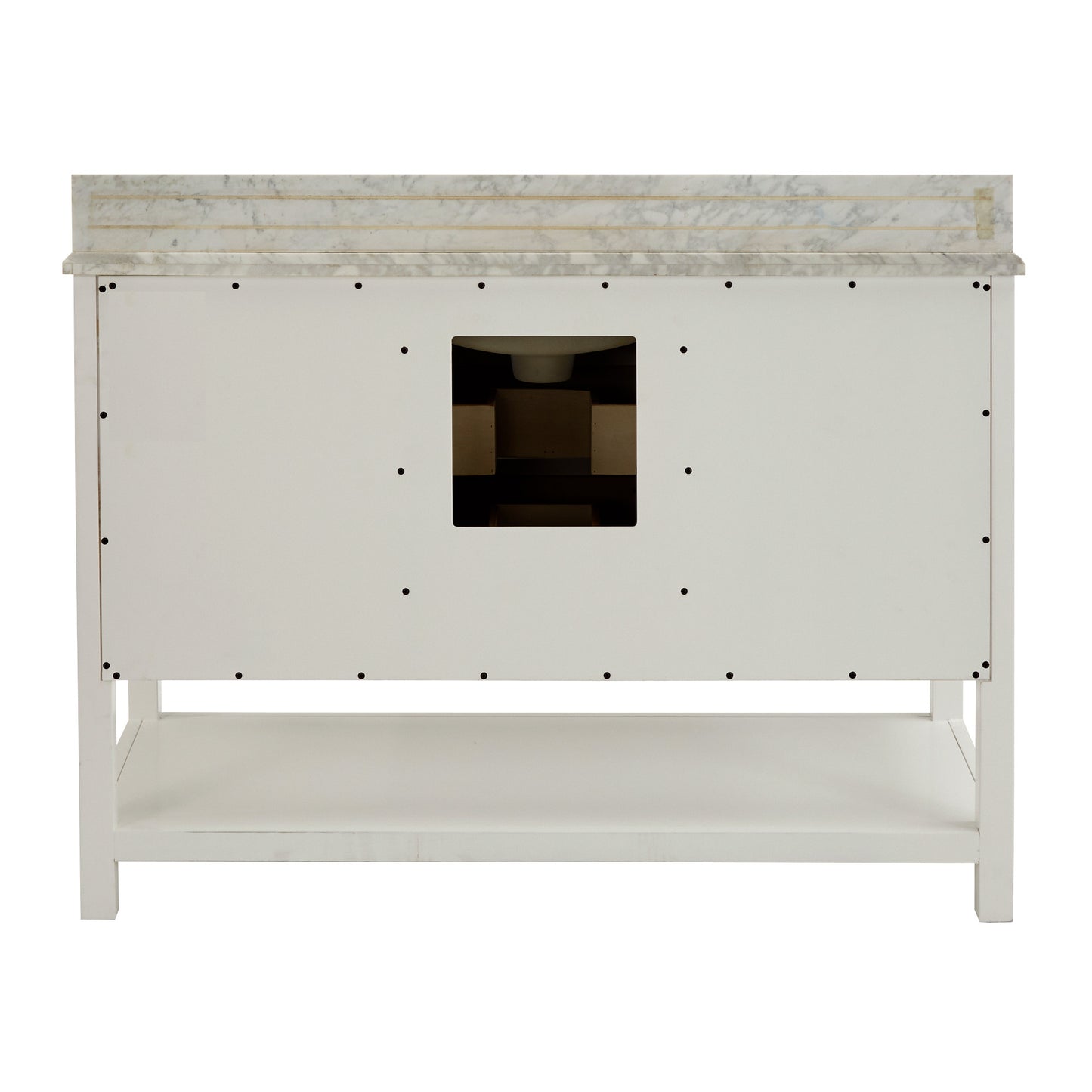 Bathroom Sink Vanity with White Marble Veneer Stone Top - 48", Single Sink, White with Chrome Finish Hardware