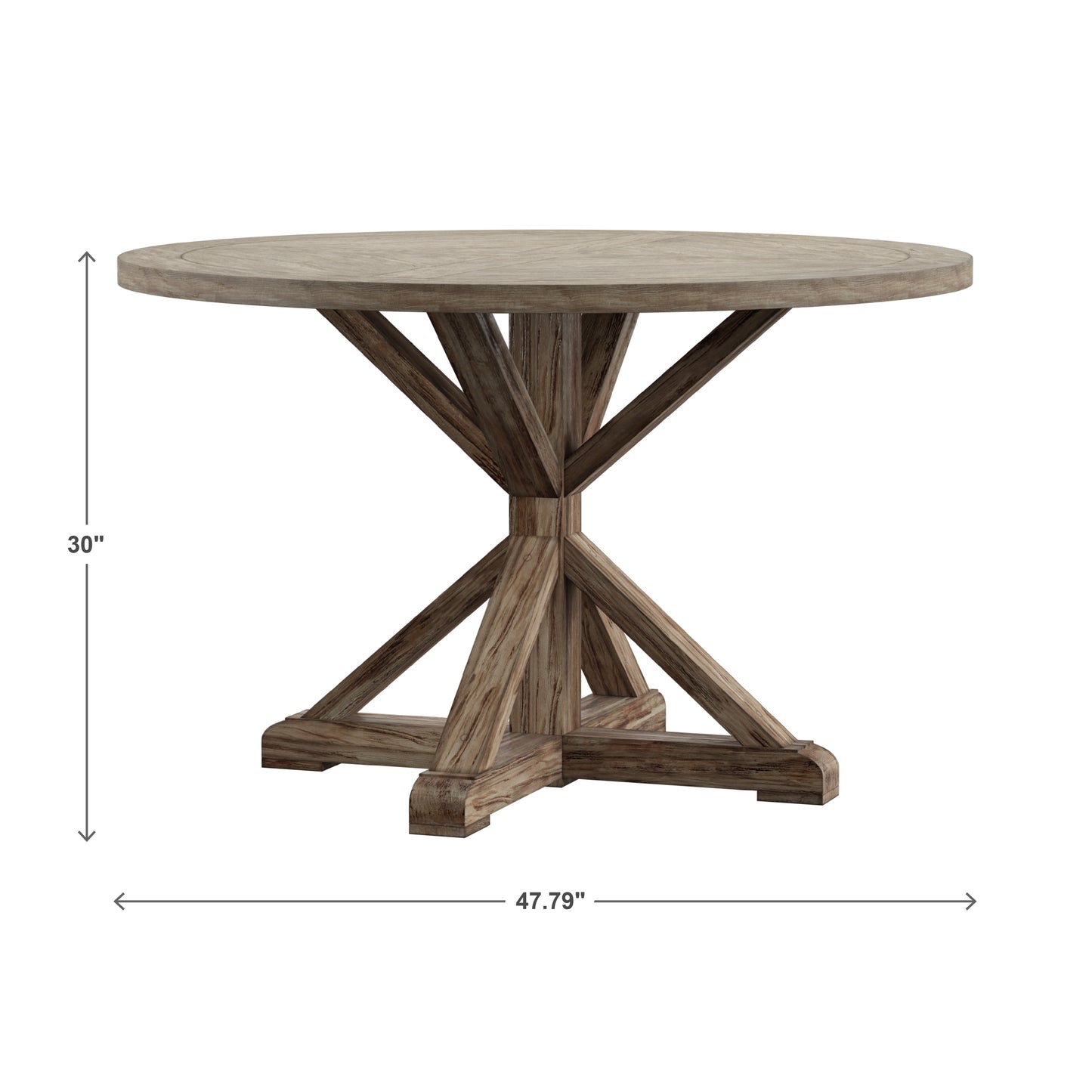 Rustic X-Base Round Pine Finish Dining Table - Antique Gray Finish, 48-inch