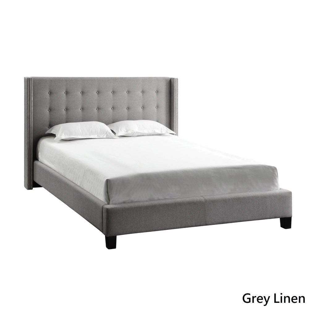 Nailhead Wingback Tufted Upholstered Bed - Gray Linen, Full