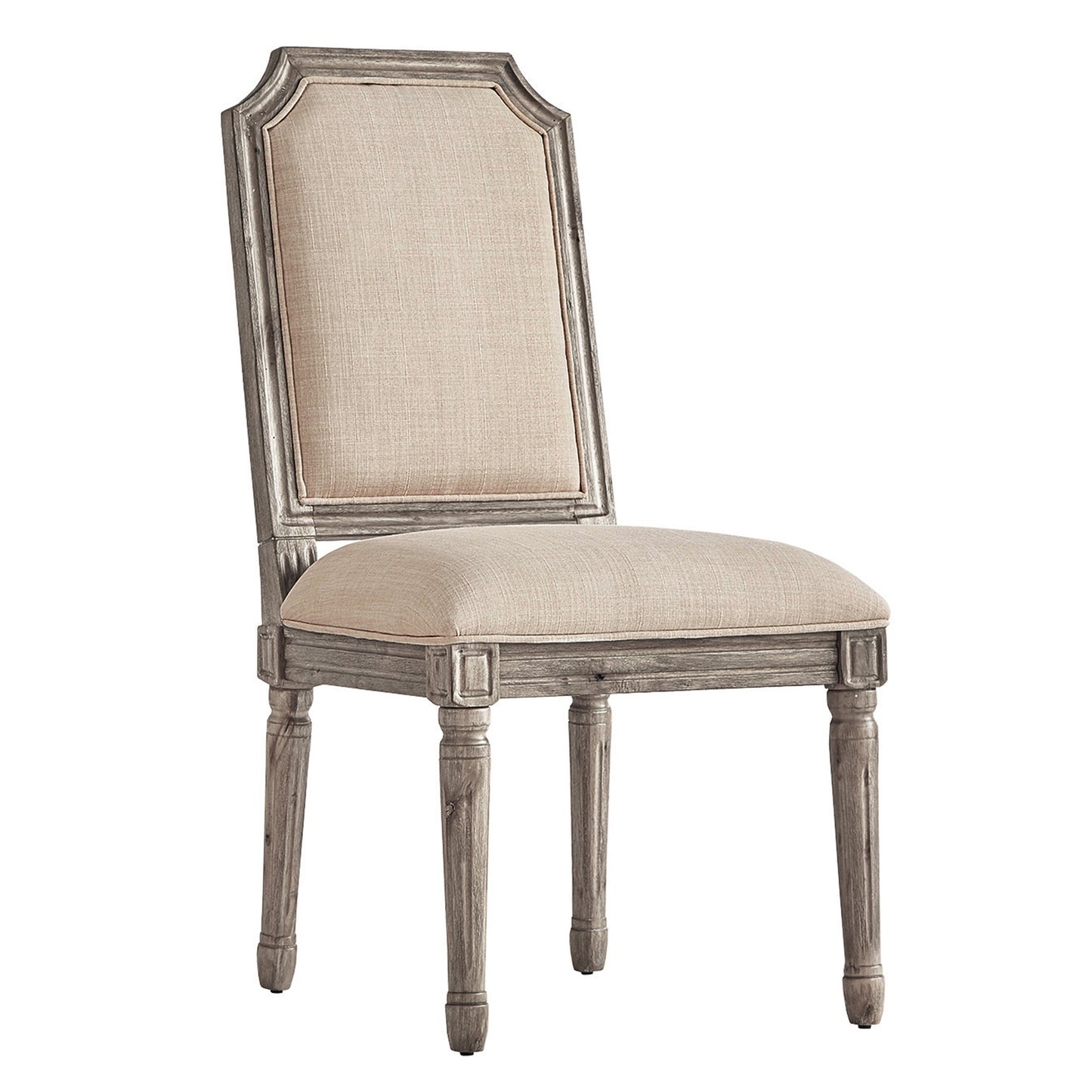 Arched Linen and Wood Dining Chairs (Set of 2) - Bridga Linan, Antiqua Gray Oak Finish