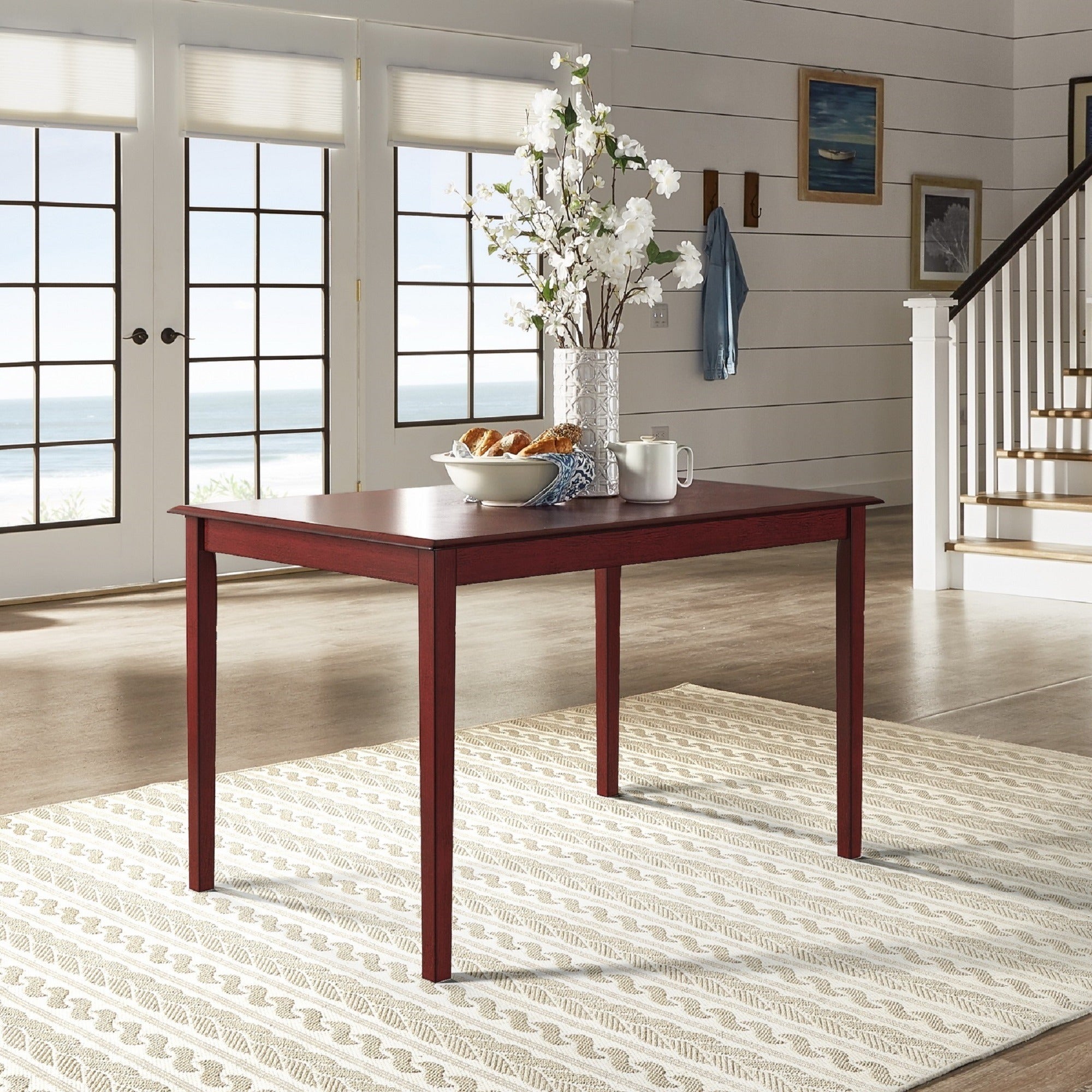 Oak Wood Finish 48 Inch Rectangle Dining Set Antique Berry Red Finish Ladder Back Chairs by Inspire Q Classic