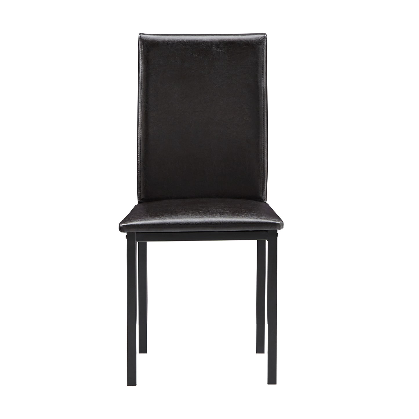 Metal Upholstered Dining Chairs - Dark Brown Faux Leather, Set of 4