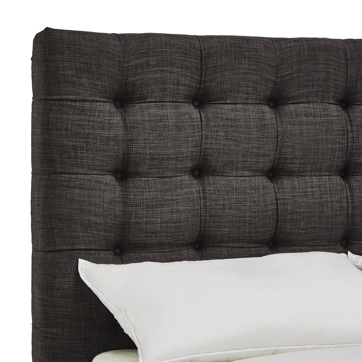 Button Tufted Linen Upholstered Bed - Dark Gray, Full