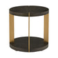 Gold Finish Metal Dark Brown Faux Shagreen Round Table - Dark Brown, End Table