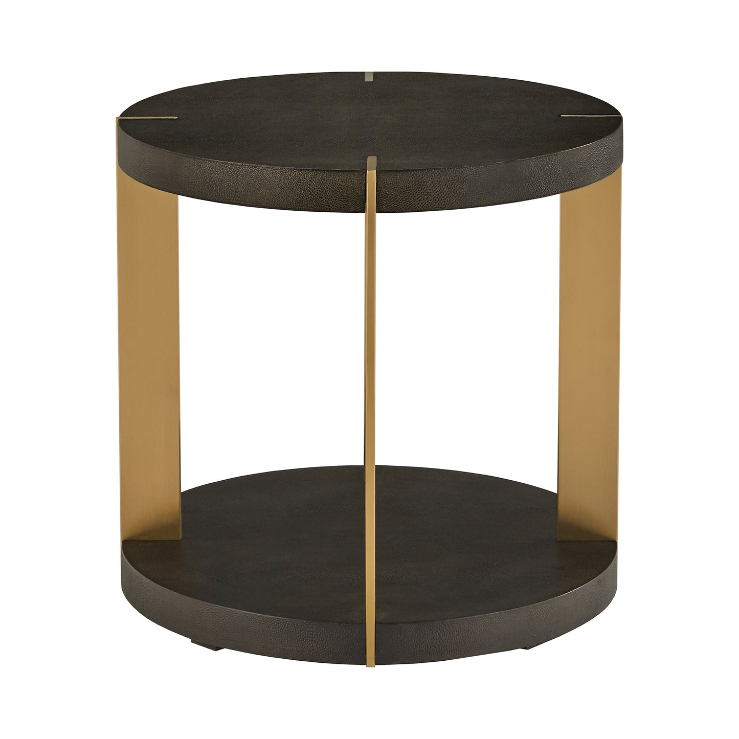 Gold Finish Metal Dark Brown Faux Shagreen Round Table - Dark Brown, End Table