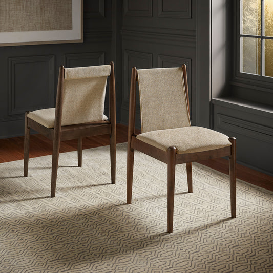 Walnut Finish Dining Chairs (Set of 2) - Heather Beige Fabric