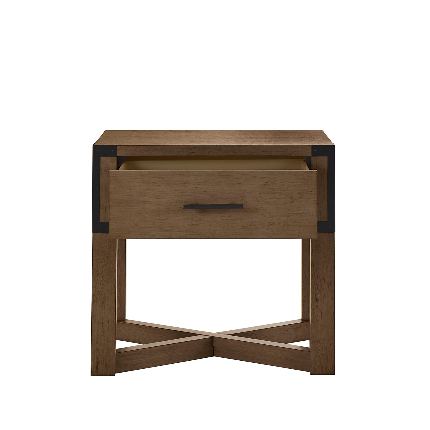 Wood Finish X-Base End Table with Drawer - Oak Finish